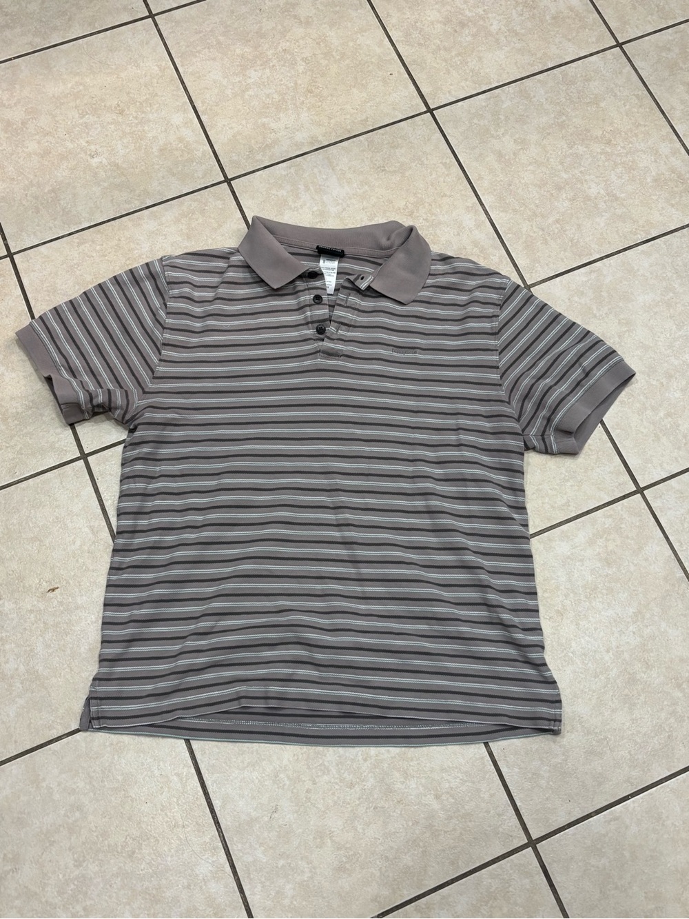 Patagonia Men's Short-Sleeve Striped Polo in Taupe and Light Gray